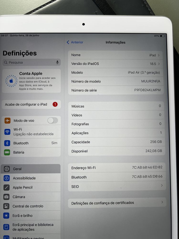 Apple iPad Air 10.5” 3a Geração 2019 com 256GB