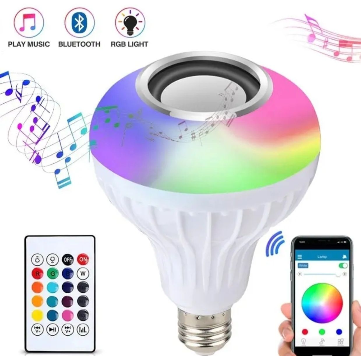 Bluetooth Led ЛАМПА-КОЛОНКА з широким цоколем E27