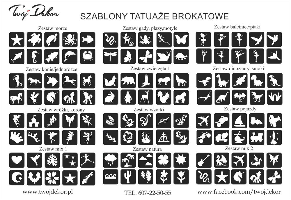 Zestaw do tatuaży brokatowych mały + gratis