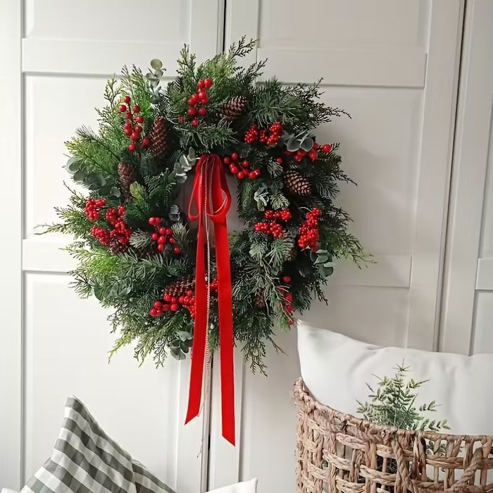 Великий різдвяний вінок,прикраса на двері, різдвяний декор, новорічний
