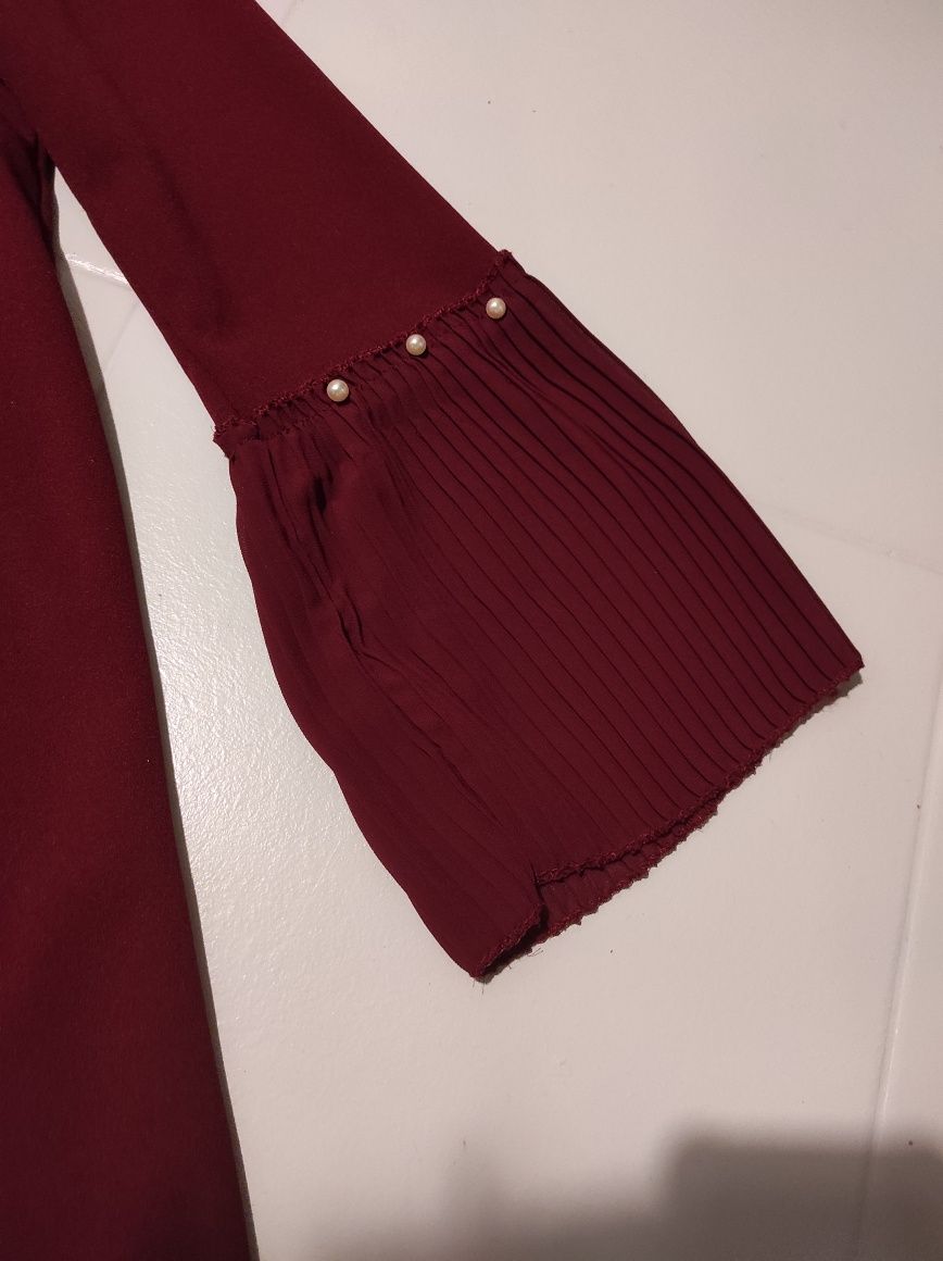 Świąteczna bordowa elegancka sukienka