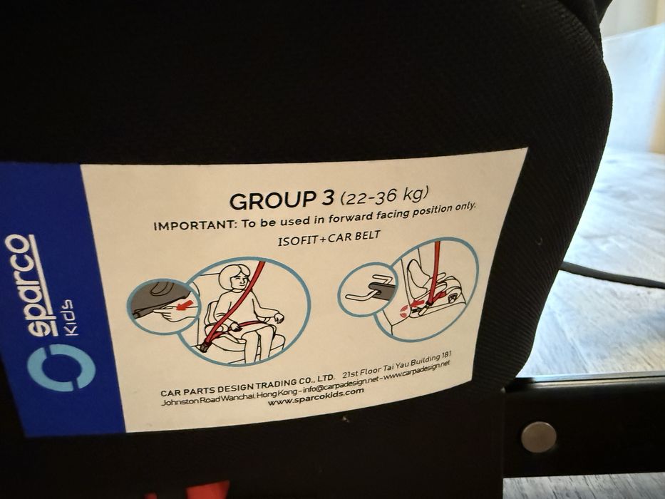 Sparco Booster Assento Cadeira Auto Isofix Grupo 3