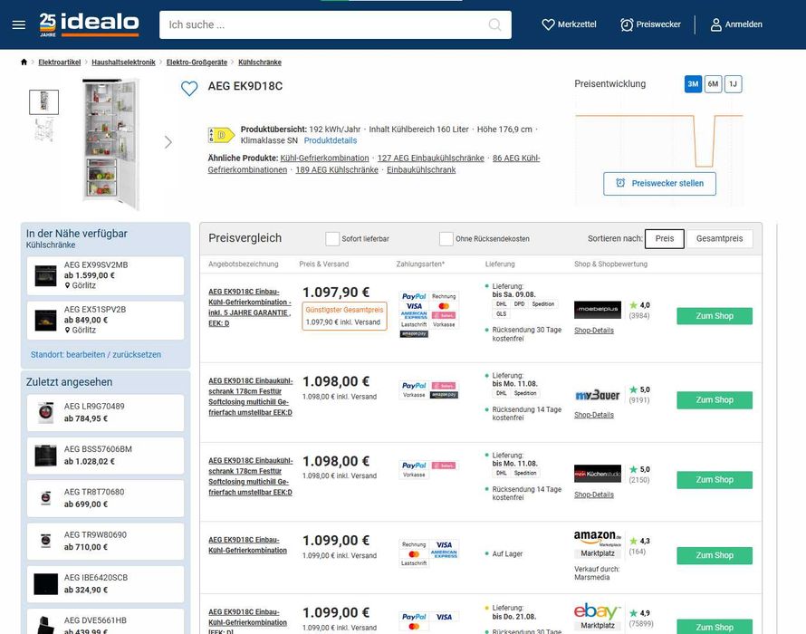 Lodówka do zabudowy AEG EK9D18C | 177cm | 274L| 118kWh/rok| komora 0st