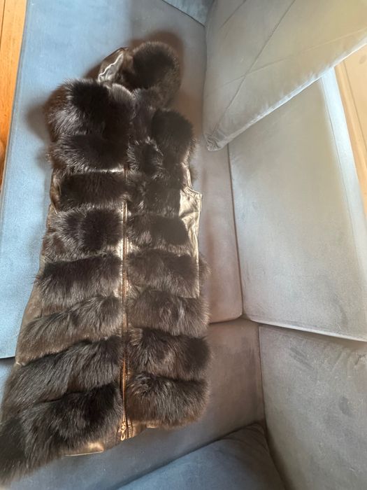 Kurtka skórzana kamizelka z lisem