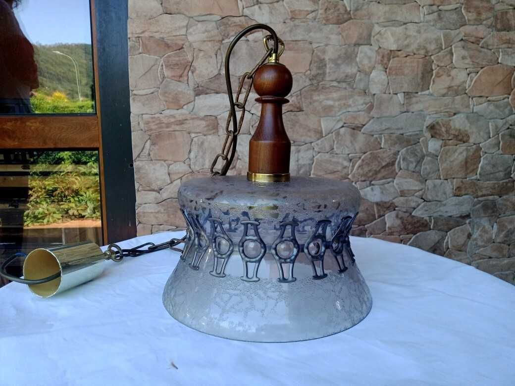 Duża elegancka lampa wisząca - szkło wdmuchane w elementy metalow