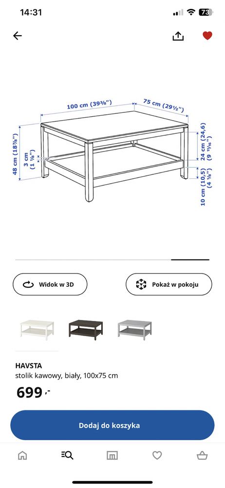 Stolik kawowy Ikea HAVSTA, 75x100, biały, lita sosna
