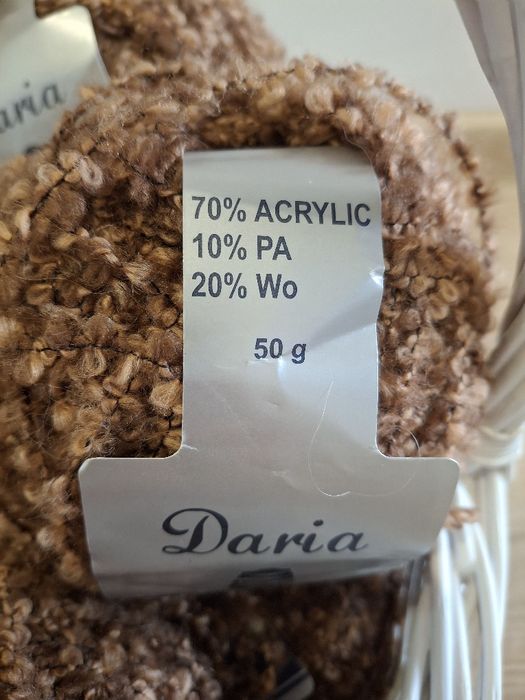 Włóczka R-TEX DARIA 50g 20% wełna 70% akryl brązowa