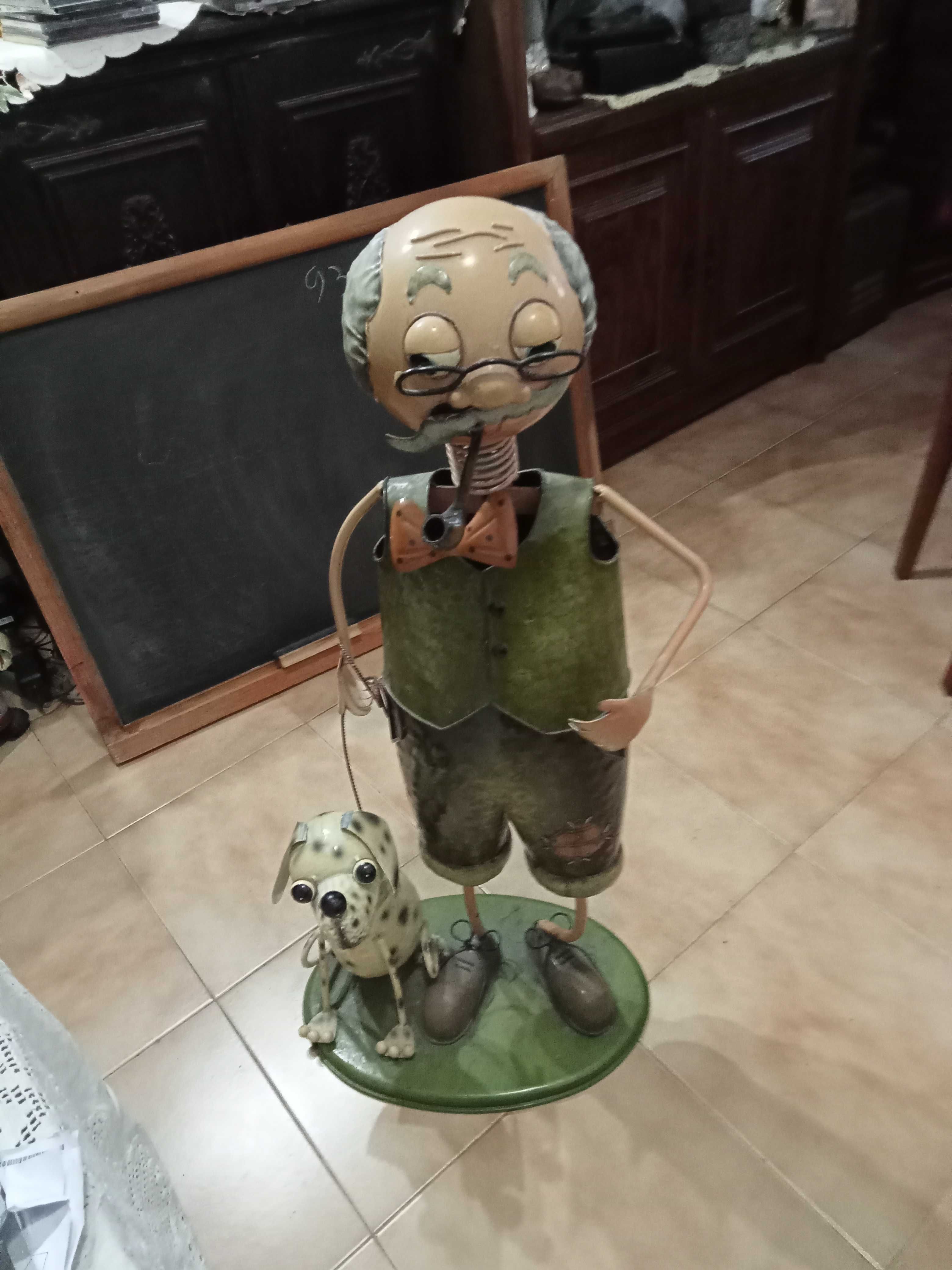 antiguidades-estatueta artesanal em chapa feita por artista anos 60