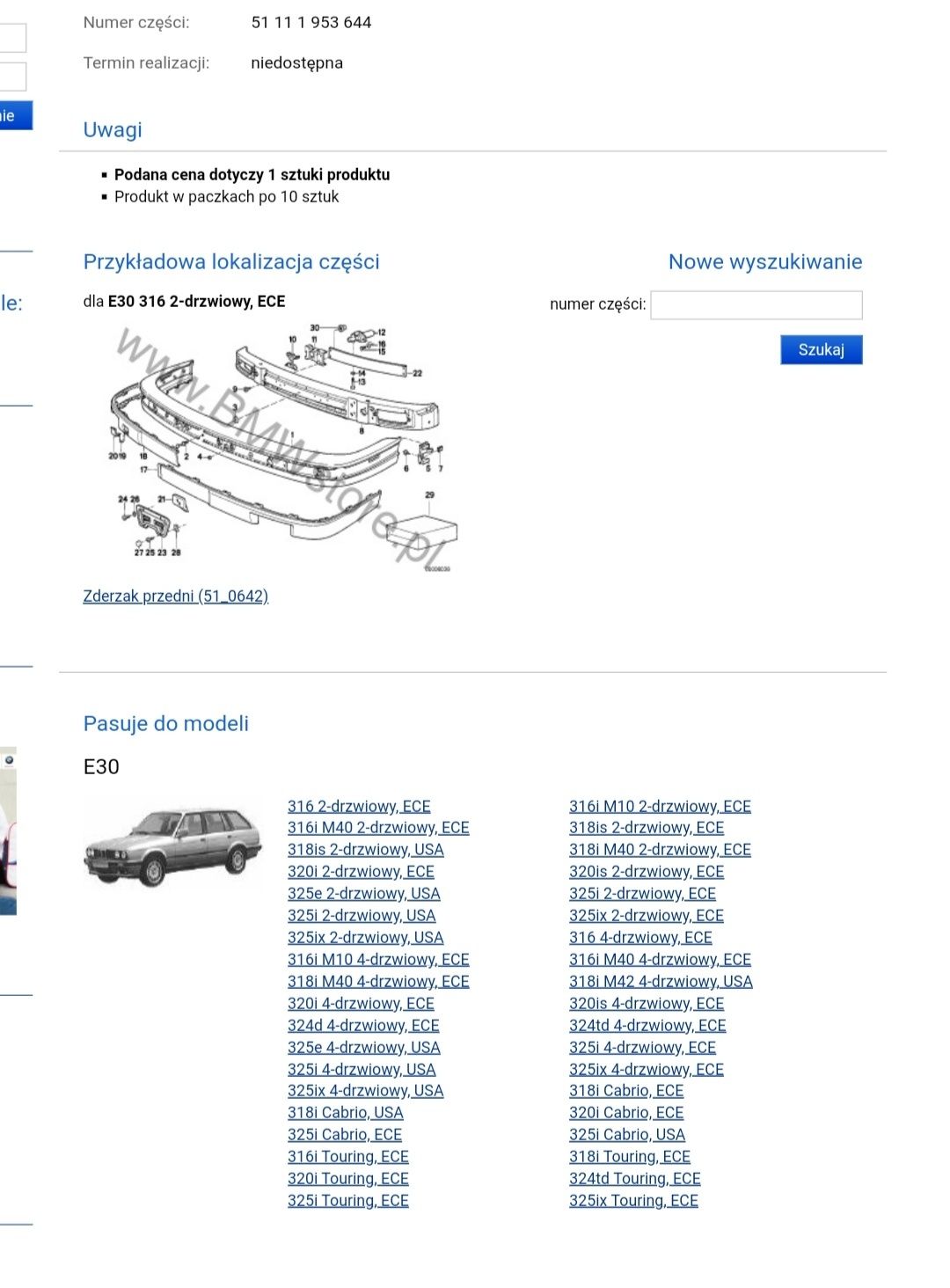 BMW E30 zaślepka zderzaka przód e30 ucho holownicze E30 nowe części