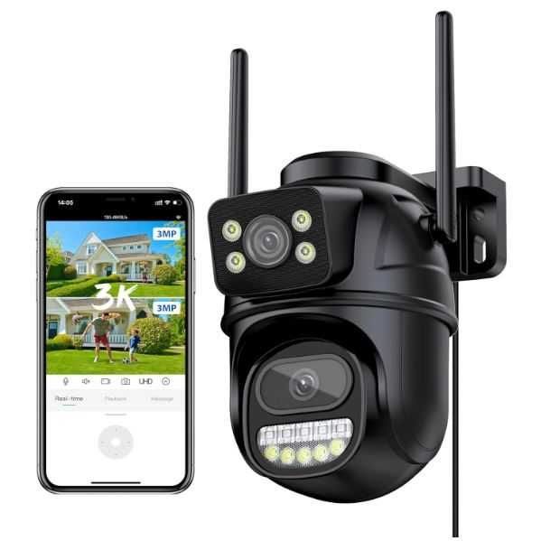 Podwójna kamera Wifi 2x3MP, śledzenie ruchu, 3K, kolor czarny
