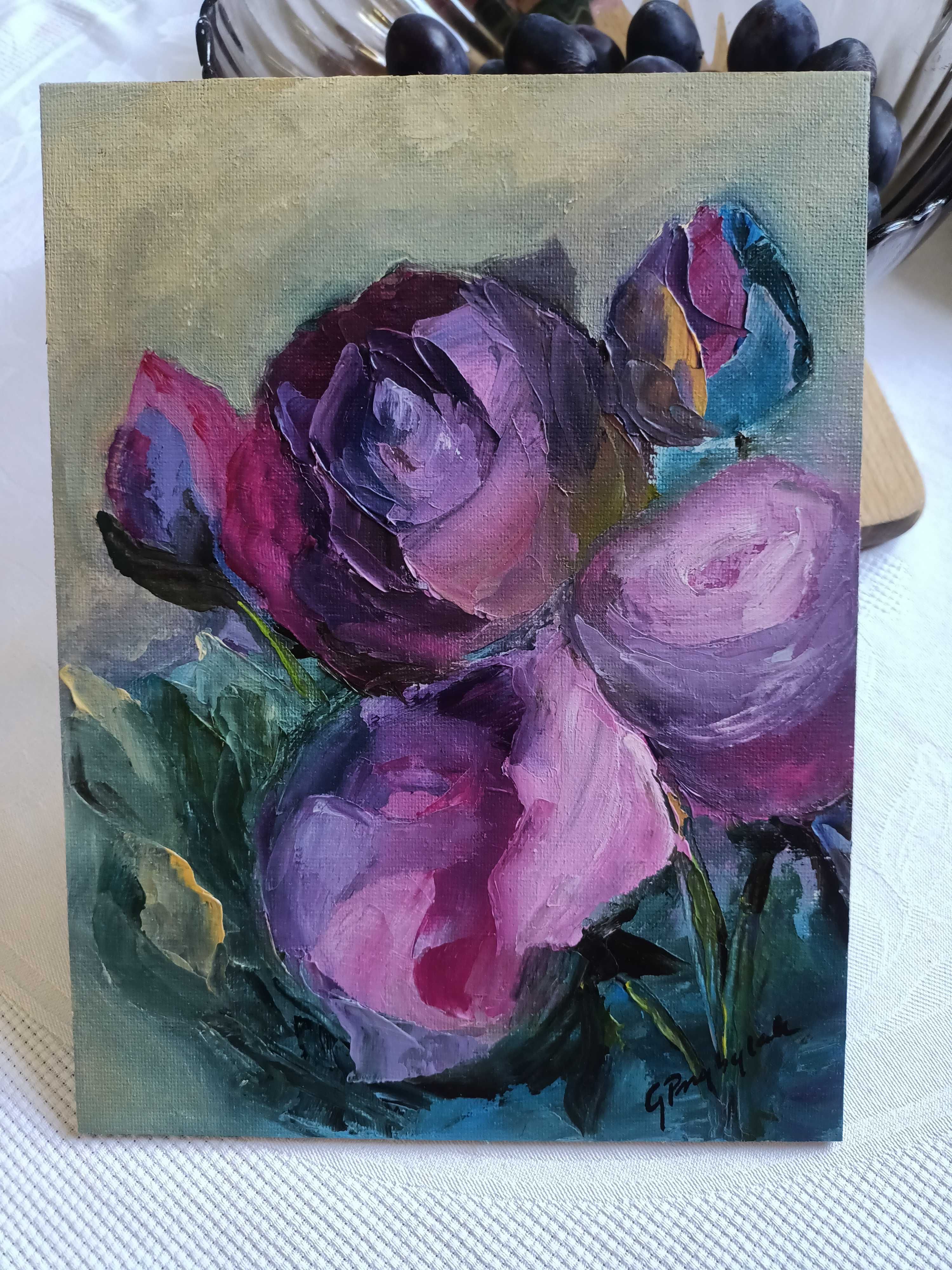 Obraz olejny, "Róże", 18x24cm