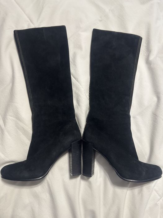 Натуральні замшеві сапоги до коліна чоботи-панчохи