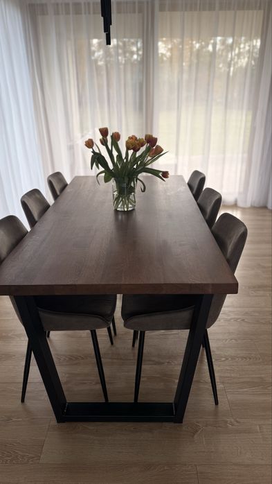 Stół drewniany 180x90 + 2x60 + 6 krzesel