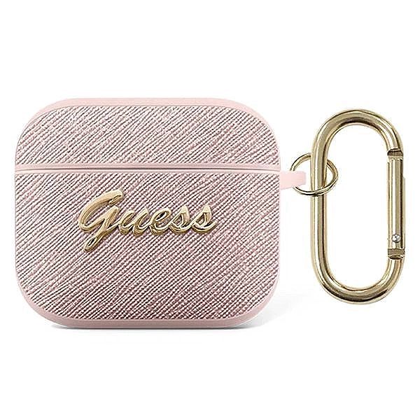 Etui Guess Saffiano Script Metal Collection na AirPods 3 - różowe
