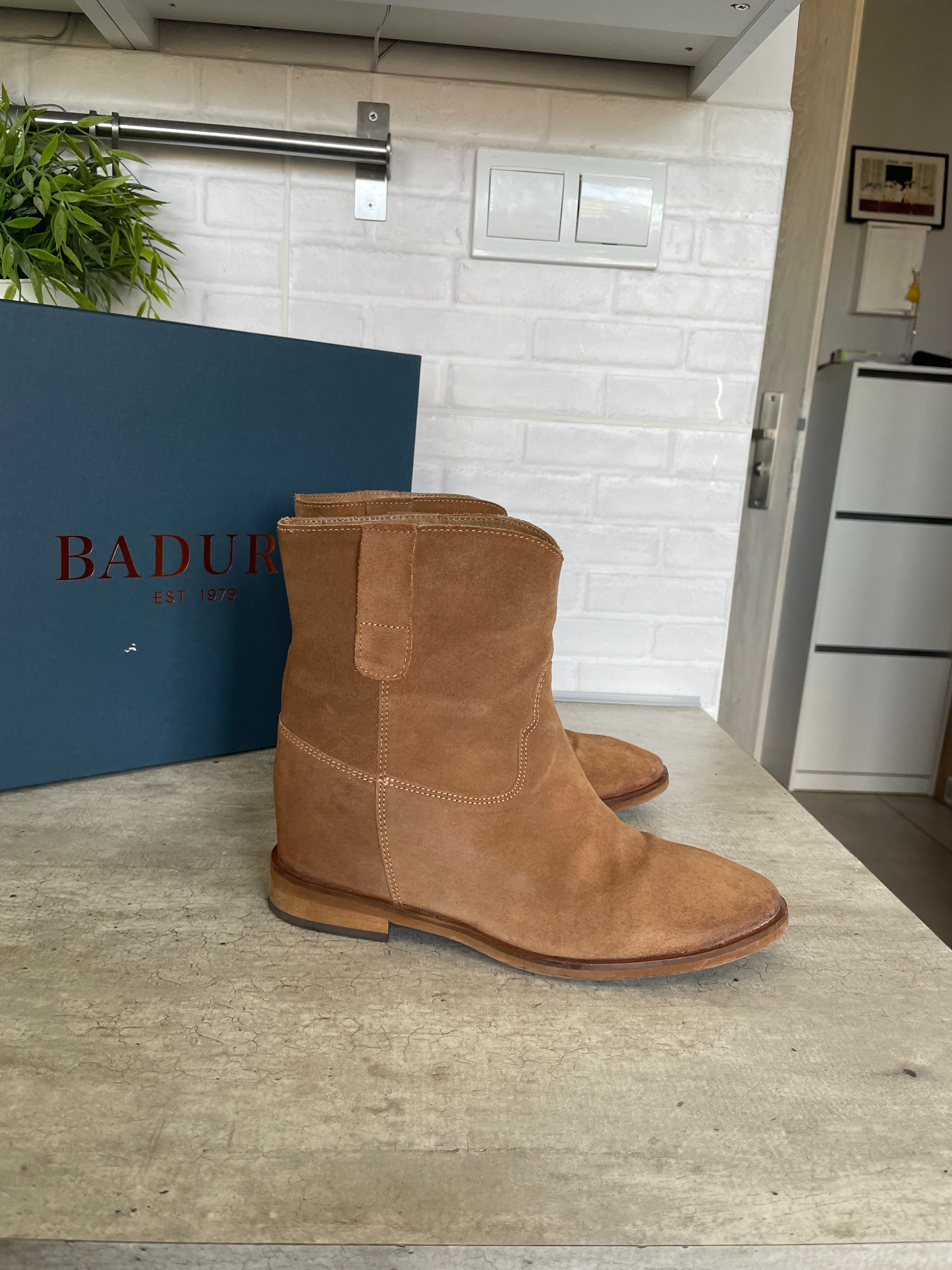 Badura Alegra brązowe botki na koturnie koturny boho skóra skórzane
