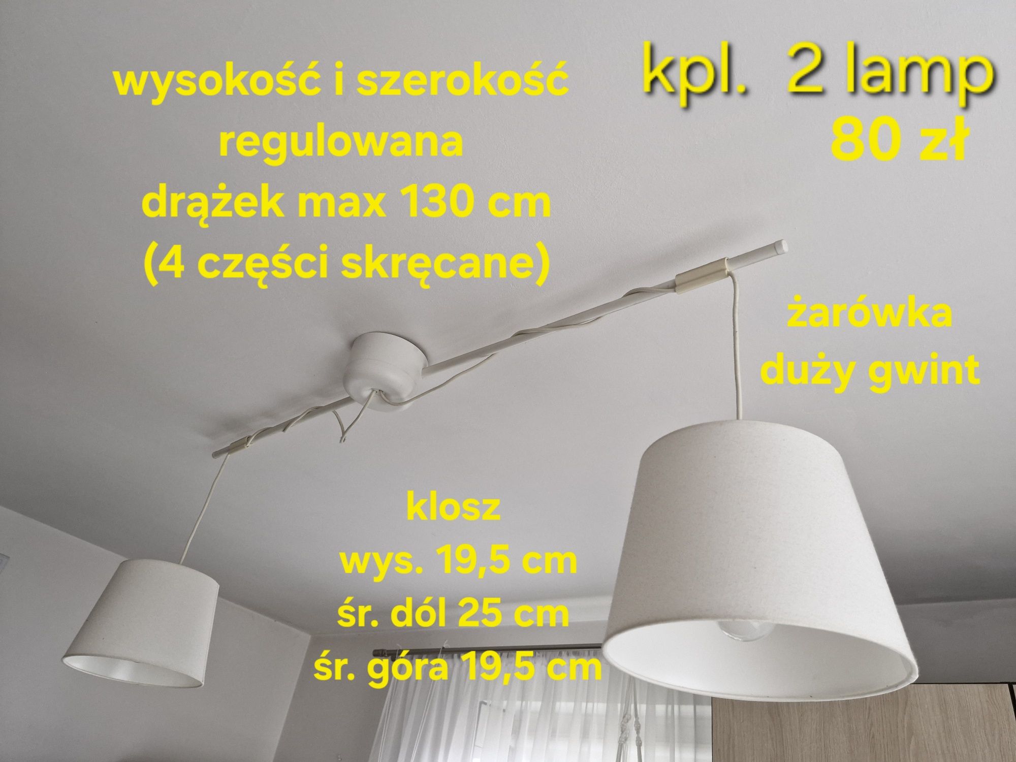 Dwie lampy wiszące białe klosze kpl salon jadalnia