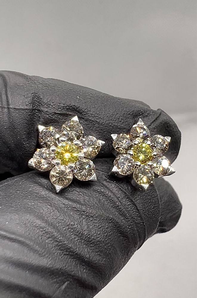 Золотые серьги с коньячными и лимонными бриллиантами 2 карата. 1750$