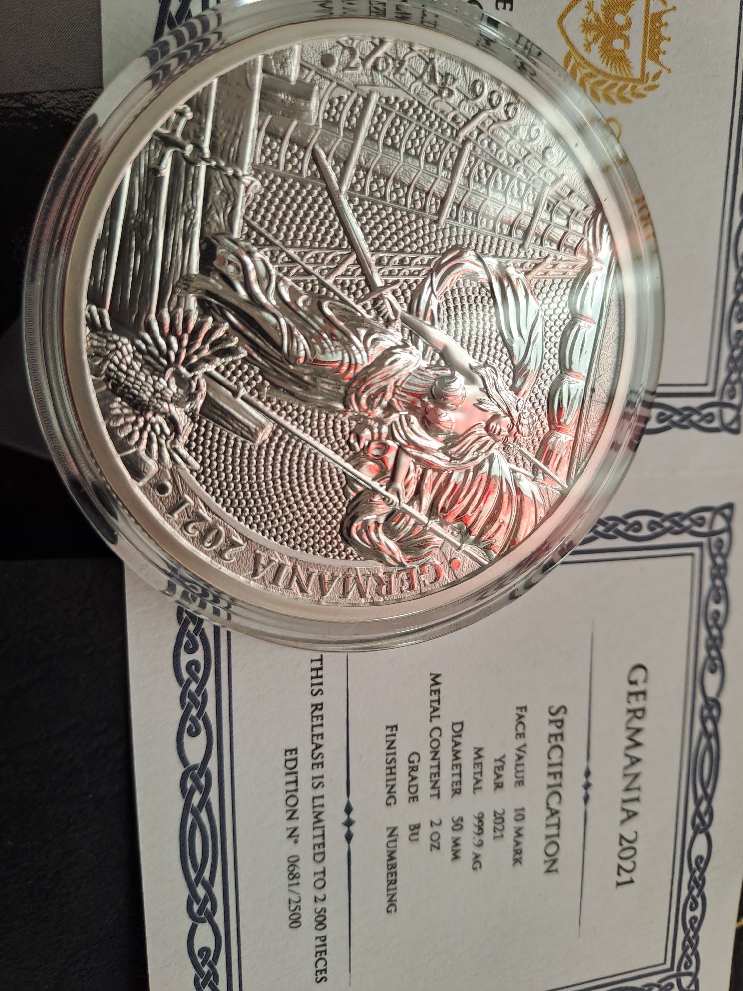 Серебряная монета 10 марок 2021 Германия Mint Germania Минт