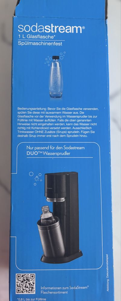 szklana butelka SodaStream o pojemności 1 litra,