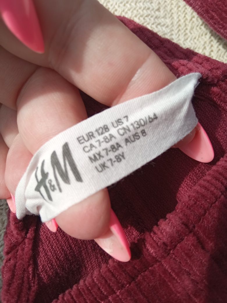 Ogrodniczki długie spodnie na szelkach sztruks H&M r.128