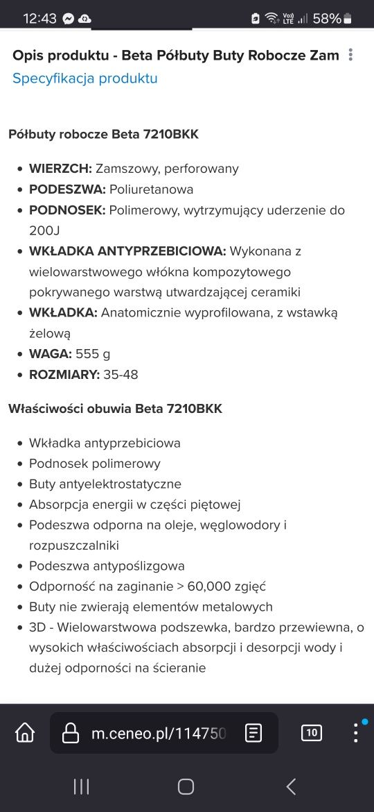 Buty robocze/ochronne  Beta Utensili 7210bkk rozmiar  36