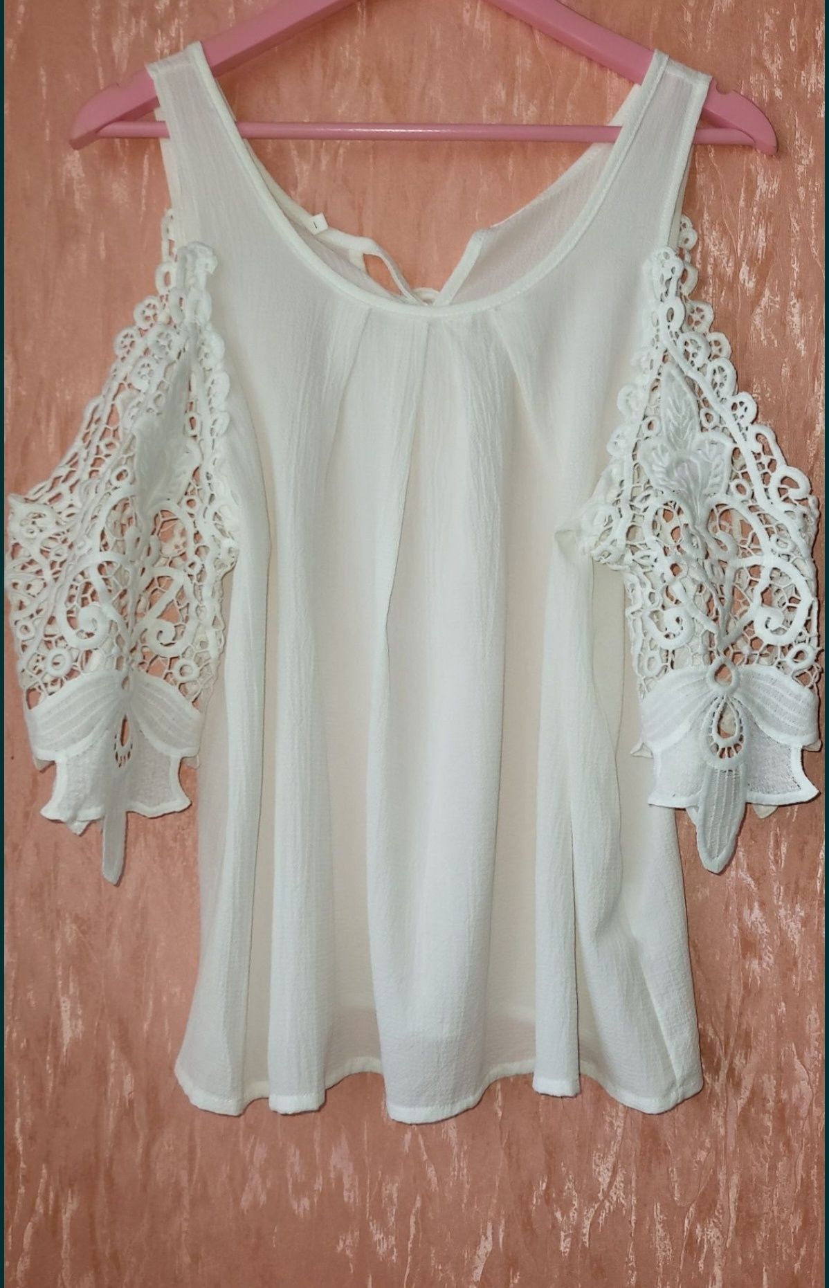 Туника кофта блузка с вышитым кружевным рукавом L-XL