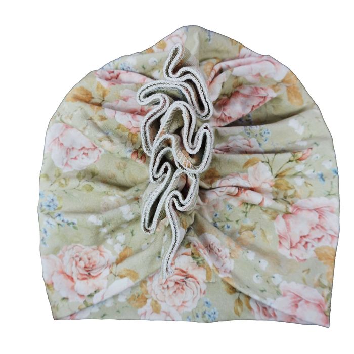 Czapka/turban i chusta w kwiaty khaki ROZMIAR S (40-44)