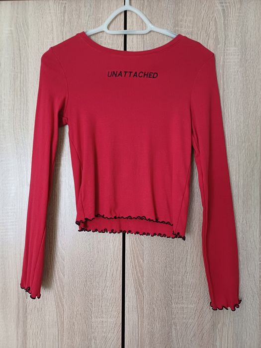 "Unattached" Sinsay czerwony bawełniany crop top z długim rękawem L