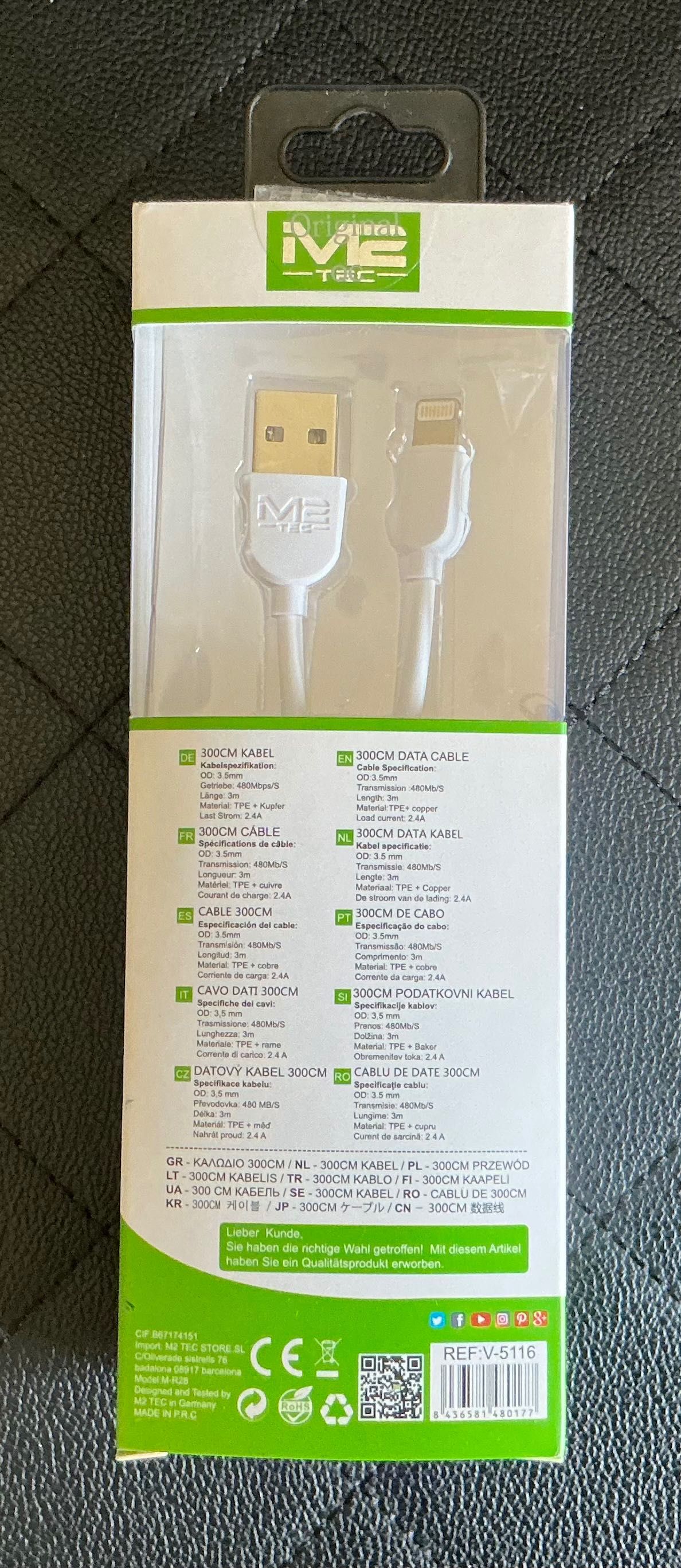 Cabo USB Lightning de 3 METROS. NOVO.