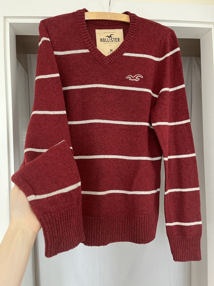 Bordowy sweter Hollister M w paski