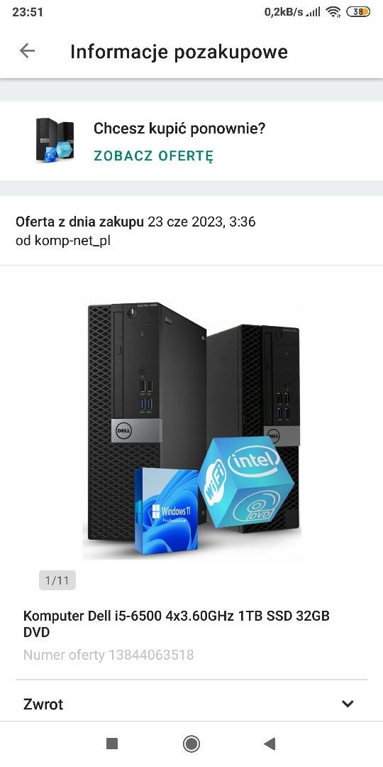 Komputer  Deli Intel Core