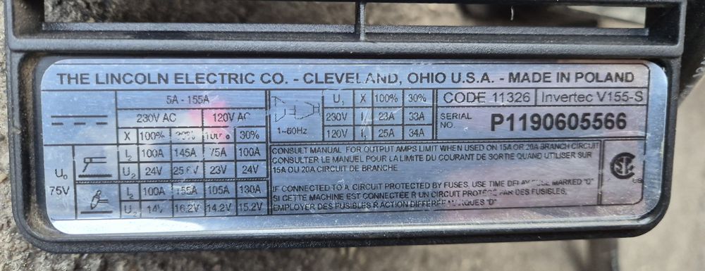 Spawarka Lincoln Electric Invertec V155-S C​O​D​E 1​1​3​2​6 NOWE