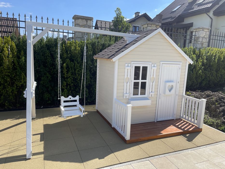 Дитячий будинок з дерева для дітей будиночок гойдалка деревяний