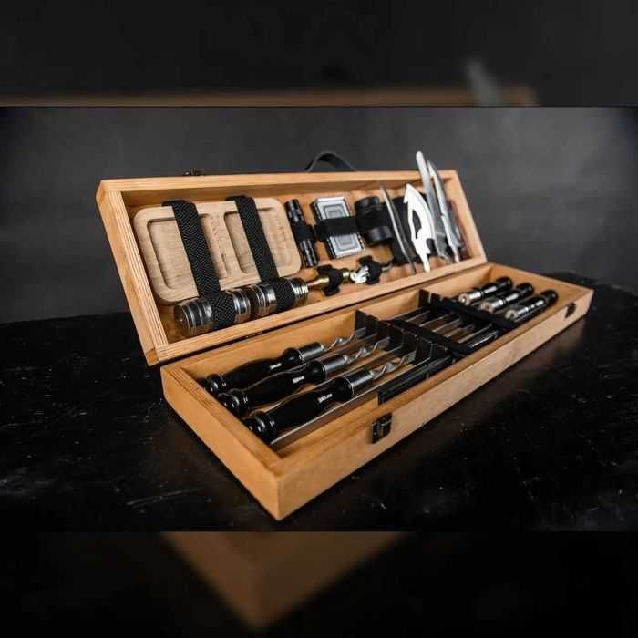 Набор шампуров в деревянном кейсе коробке. Подарочный набор мужчине 30