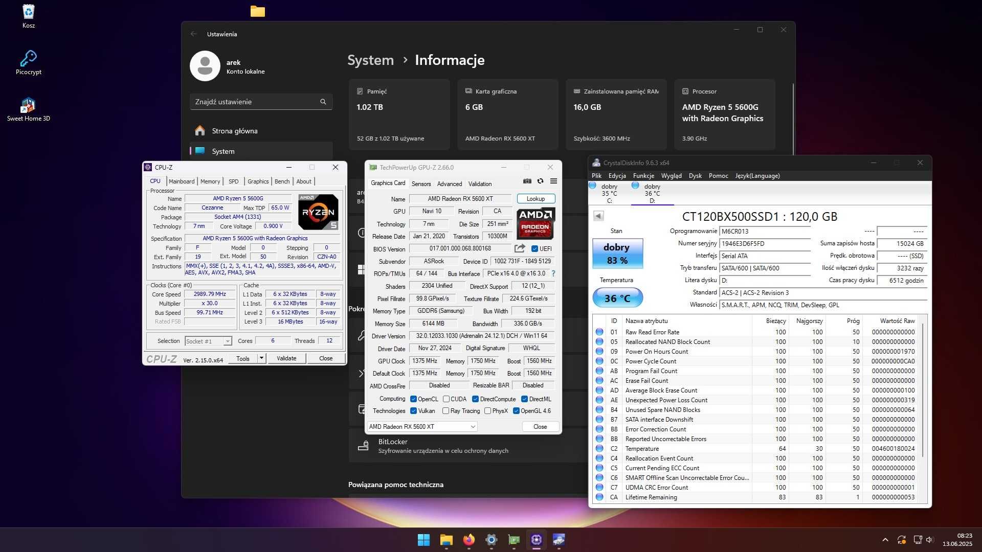 Komputer RX 5600xt, Ryzen 5600G, 16GB ram, SSD, monitor