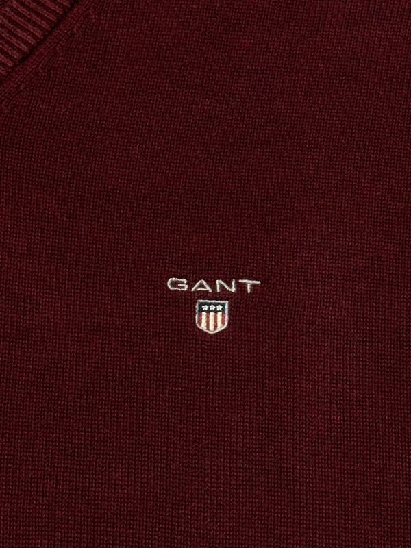Gant Bawełniany Sweter w Serek Męski Logo na Piersi Burgundowy r. 3xl