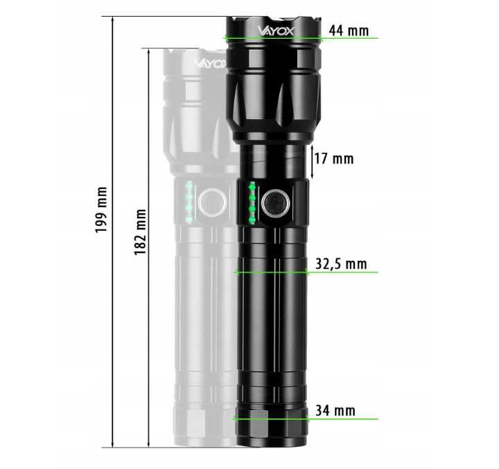 Latarka LED Taktyczna Akumulatorowa Wojskowa ZOOM 30W USB-C Powerbank