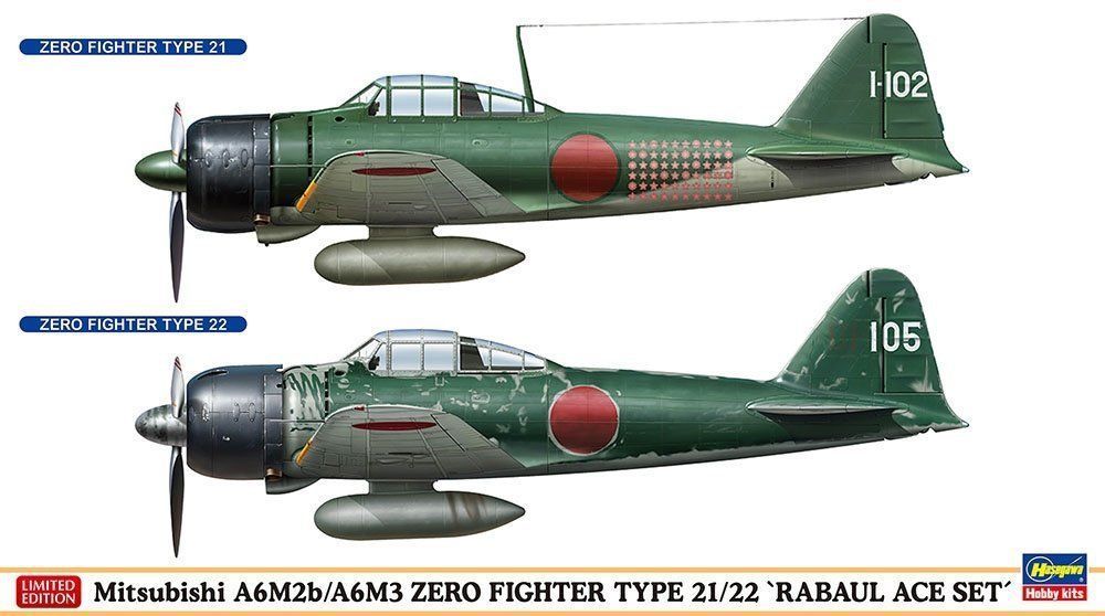 Hasegawa 02437 Mitsubishi A6M2b/A6M3 Zero 21/22 RABAUL Ace Set 1/72