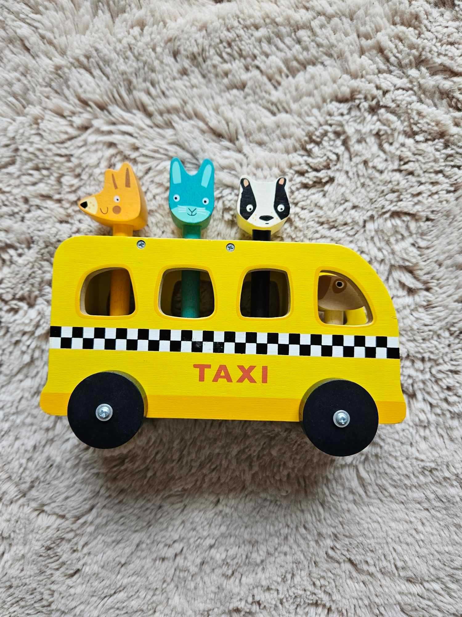 Samochodzik taxi drewniany Tender Leaf Toys