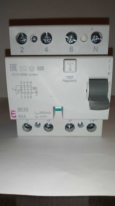 Реле дифференциальное(УЗО) ETI 4p EFI-p4 63/0,3 тип AC(10ka)(2061633)