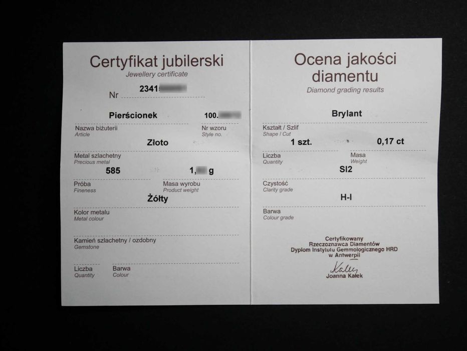 Złoty pierścionek Zaręczynowy z brylantem - APART + Certyfikat