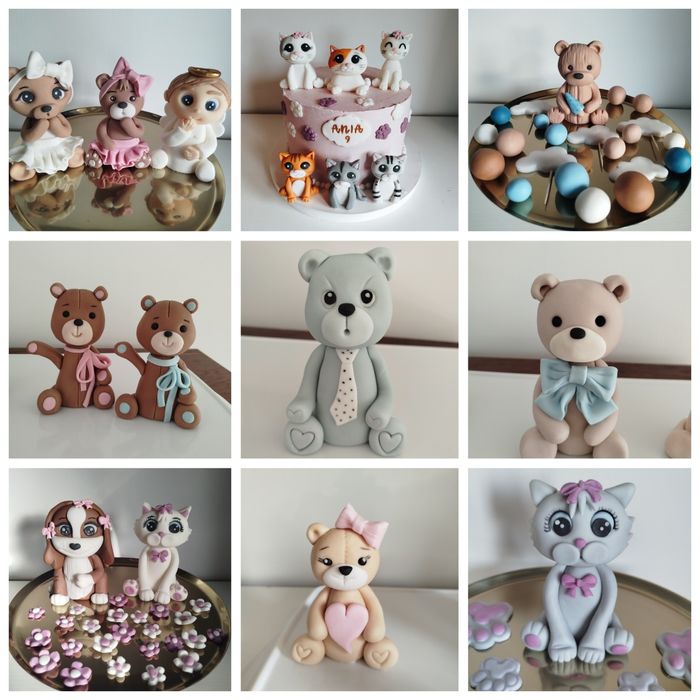 Figurki z masy cukrowej dla dziewczynki chłopca misie kotki