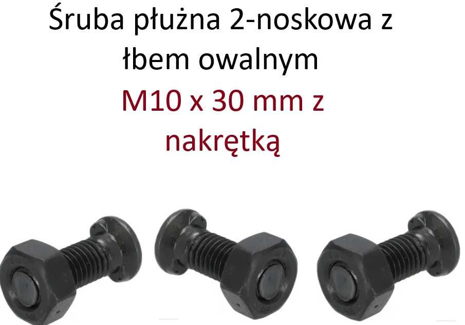 Śruba płużna 2-noskowa z łbem owalnym Kramp, M10 x 30 mm z nakrętką