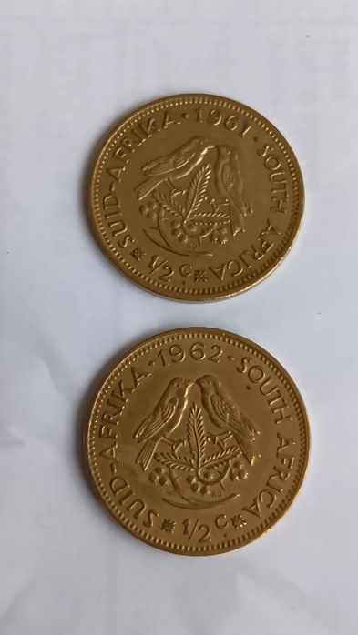 2 moedas de 1/2 cent. África do Sul