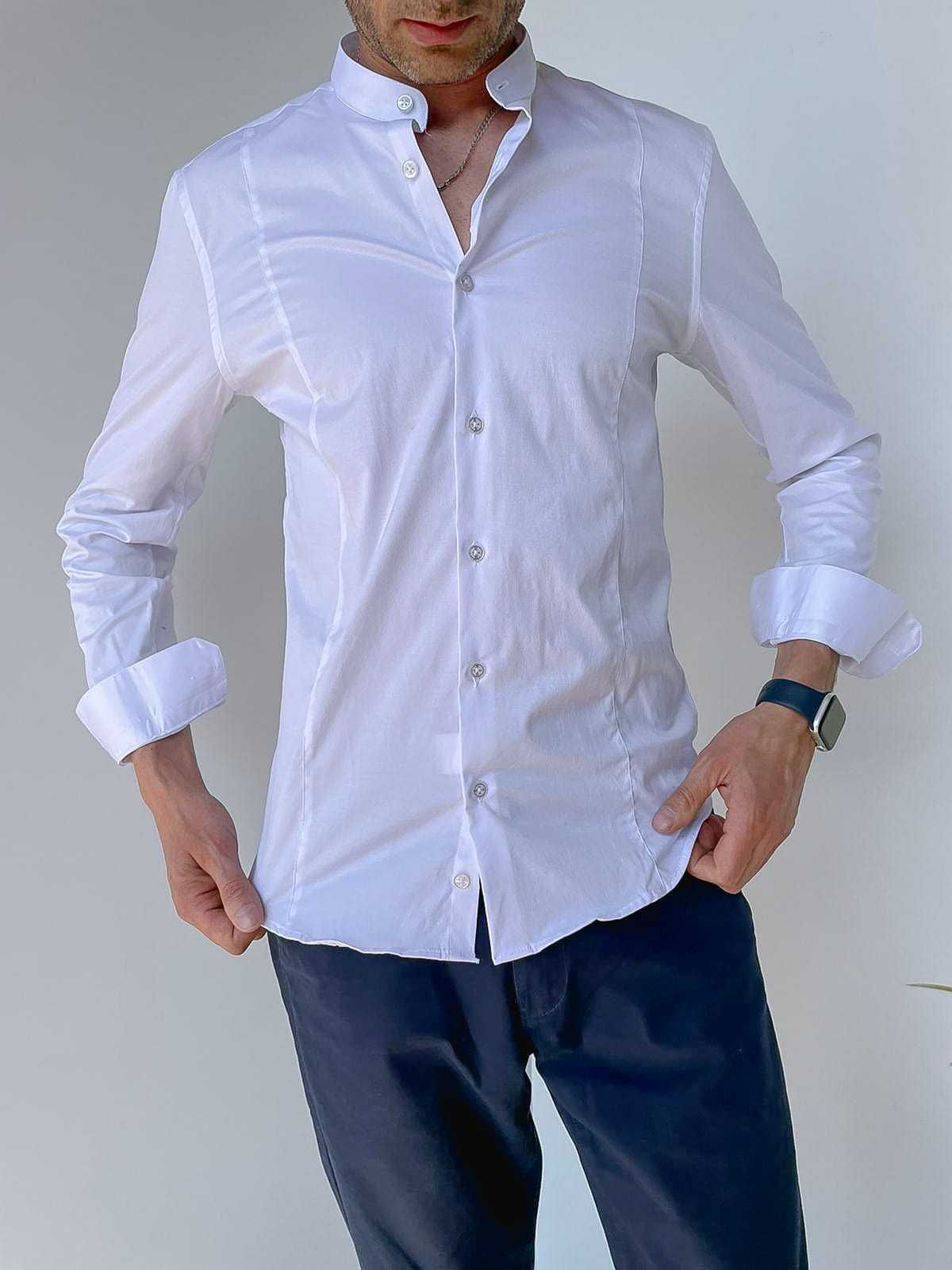 Biała klasyczna koszula męska ze stójką (różne rozmiary)