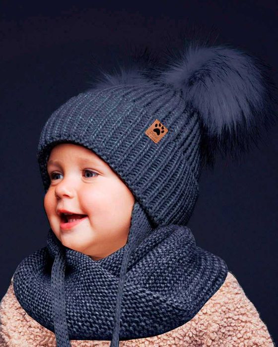 Теплий набір для хлопчика 1 2 3 роки зимова дитяча шапка та шарф хомут