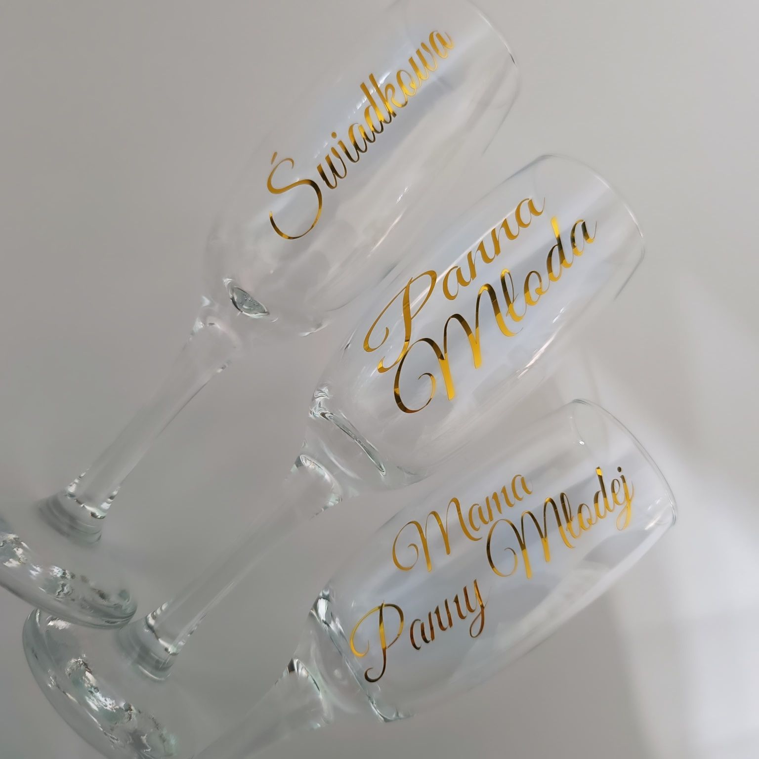 Zestaw kieliszków szampanowek ślubnych 3 sztuki z napisami
