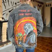 Nowa Katana Custom Jeans Star Wars Mandalorian ręcznie malowana Grogu