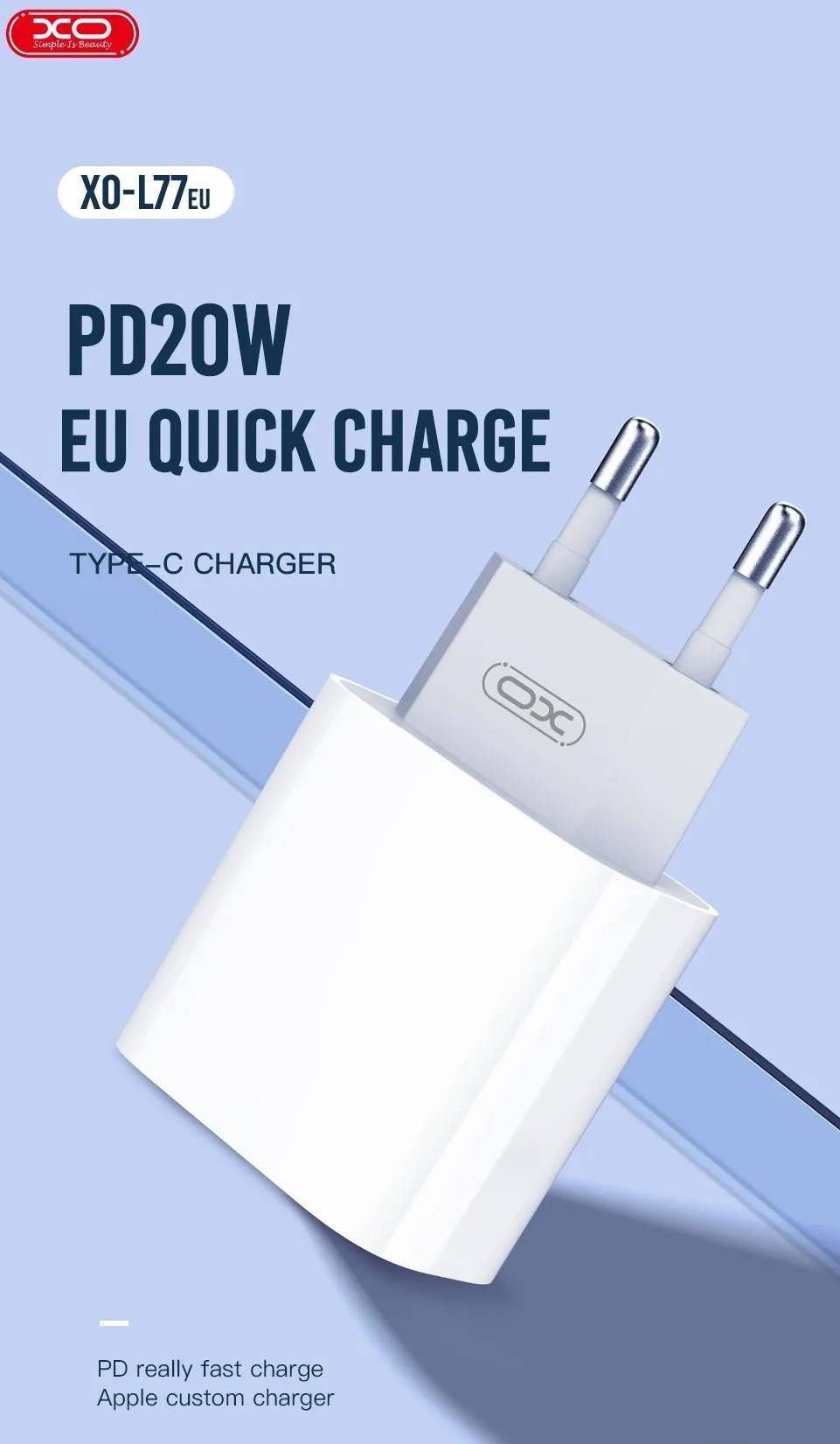 XO ładowarka sieciowa L77 PD 20W 1x USB-C biała