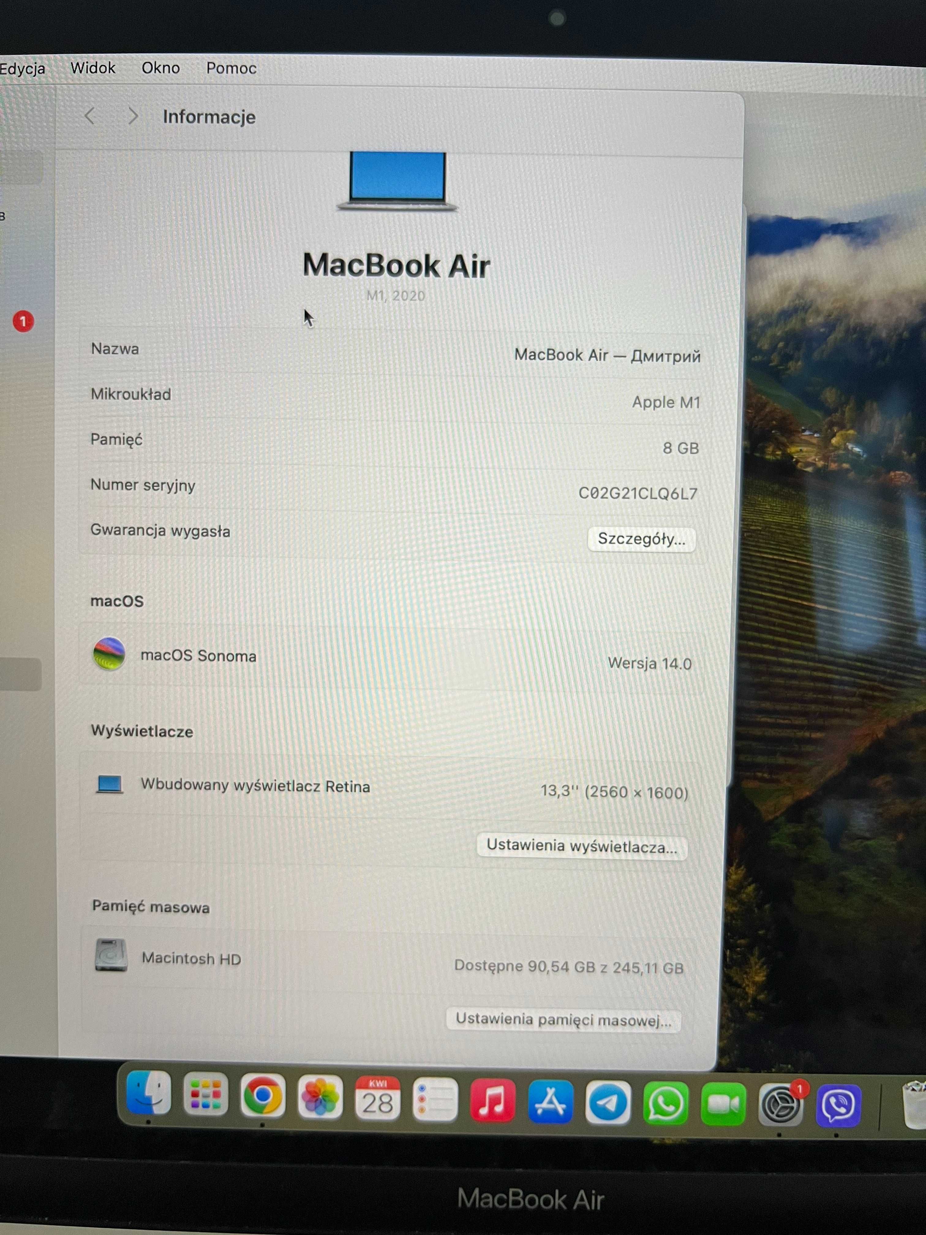 Macbook AIR m1 2020/RAM 8gb/256gb